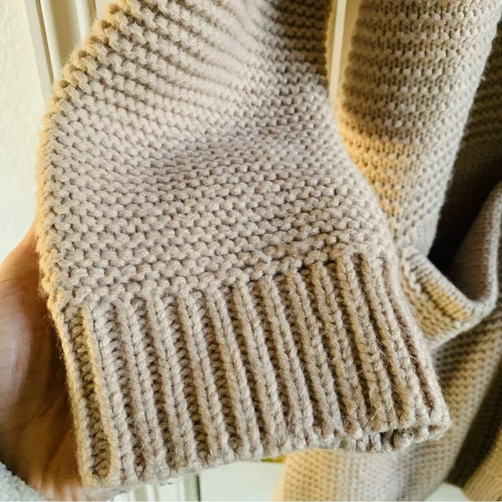 POL Beige Tan Chunky Knit Open Front Pocket Long Comfy Cozy Cardigan | Large - Picture 5 of 7